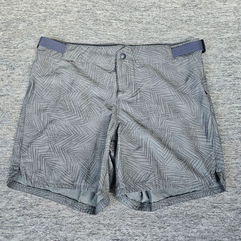 FLYLOW Shorts Mens Medium Gray Cycling Hiking Beach Adjustable Shorts Leaves AOP